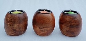 Onlinecraft Wooden Tealight Holder Wooden 3 - Cup Tealight Holder Set (Brown, Pack Of 4)