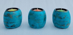 Onlinecraft Wooden Tealight Holder Wooden 3 - Cup Tealight Holder Set (Blue, Pack Of 4)
