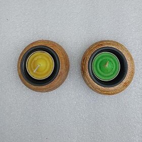 Onlinecraft Wooden Candle Holder Set (Gold, Pack Of 1)