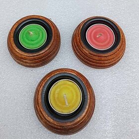 Onlinecraft Wooden Candle Holder Set (Brown, Pack Of 1)