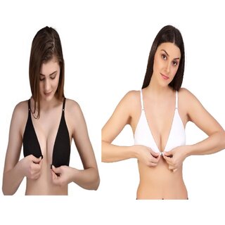 Zourt Poly Cotton B Cup Front Open Bra Set of 2 Black-White