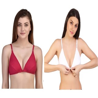 Zourt Poly Cotton B Cup Front Open Bra Set of 2 Rani-White