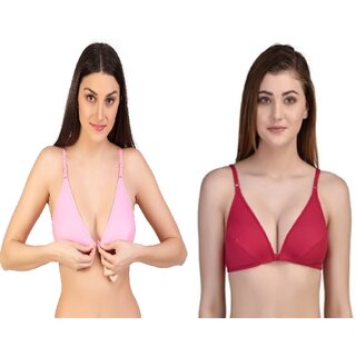 Zourt Poly Cotton B Cup Front Open Bra Set of 2 Light Pink-Rani