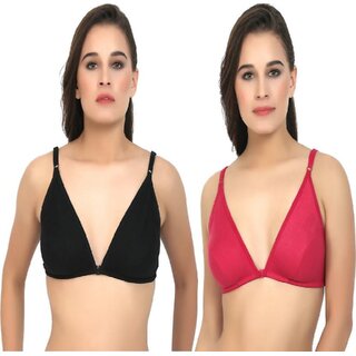 Zourt Poly Cotton B Cup Front Open Bra Set of 2 Black-Rani