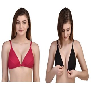 Zourt Poly Cotton B Cup Front Open Bra Set of 2 Rani-Black