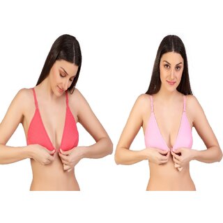 Zourt Poly Cotton B Cup Front Open Bra Set of 2 Gajri-Light Pink