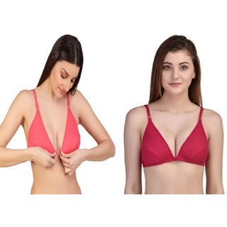 Zourt Poly Cotton B Cup Front Open Bra Set of 2 Gajri-Rani
