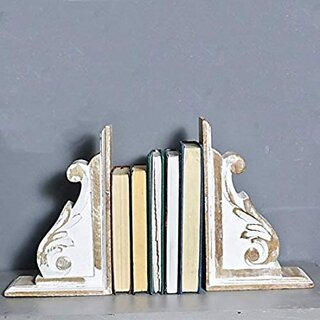 Onlinecrafts Wooden Book End (White, Pack Of 1)
