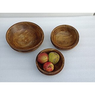 Onlinecraft Wooden Serving Bowl C7307 (Pack Of 6, Brown)
