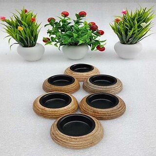 Onlinecraft Wooden Candle Holder Set (Gold, Pack Of 1)