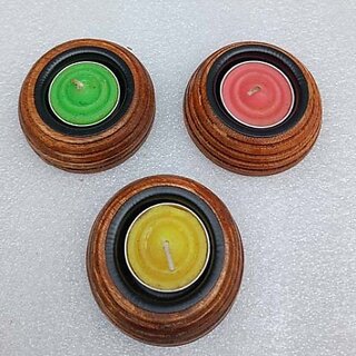 Onlinecraft Wooden Candle Holder Set (Brown, Pack Of 1)