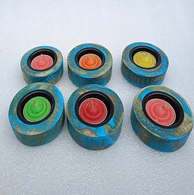 Onlinecraft Ch3277 Wooden Tealight Holder Set (Blue, Pack Of 1)
