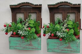 Iron, Wooden Wall Shelf (Number Of Shelves - 2, Green, Brown)