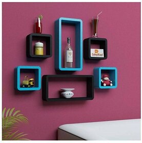 Wooden Wall Shelf Wooden Wall Shelf (Number Of Shelves - 6, Blue, Black)