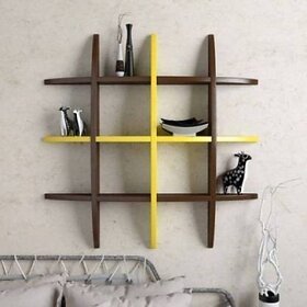 Wooden Wall Shelf (Number Of Shelves - 12, Yellow, Brown)
