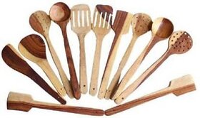 Onlinecraft Wooden Spoon Kitchen Tool Set (Ch2786) Kitchen Tool Set (Brown, Ladle, Spatula, Skimmer)