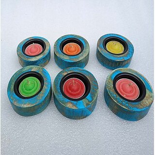 Onlinecraft Ch3277 Wooden Tealight Holder Set (Blue, Pack Of 1)