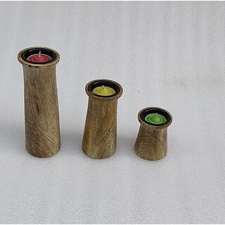 Onlinecraft Wooden Tealight Holder Set (Brown, Pack Of 3)