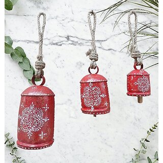Onlinecraft Satrange Bell Red Mango Wood And Iron Matel Iron, Wooden Decorative Bell (Red, Pack Of 1)