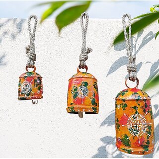 Onlinecrafts Iron Bell Wall Hanging Iron, Wooden Decorative Bell (Orange, Pack Of 1)
