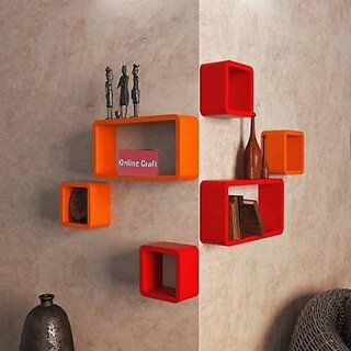 Wooden Wall Shelf Wooden Wall Shelf (Number Of Shelves - 6, Orange, Red)