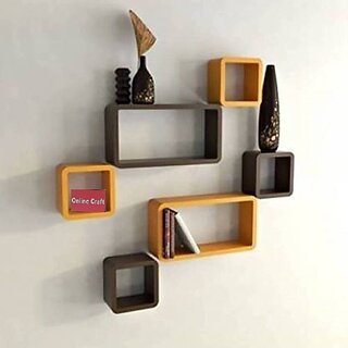 Wooden Wall Shelf Wooden Wall Shelf (Number Of Shelves - 6, Black, Yellow)