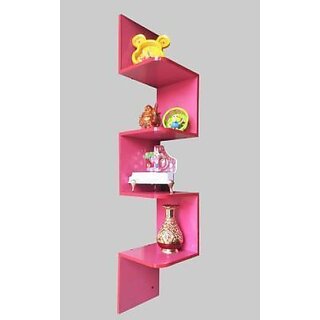 Wooden Wall Self Wooden Wall Shelf (Number Of Shelves - 9, Pink)