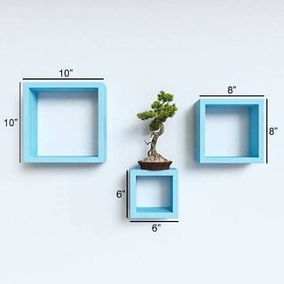 Wooden Wall Shelf (Number Of Shelves - 3, Blue)