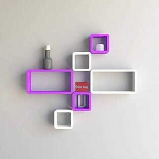 Wooden Wall Shelf Wooden Wall Shelf (Number Of Shelves - 6, Purple, White)