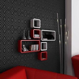 Wooden Wall Shelf Wooden Wall Shelf (Number Of Shelves - 6, Red, White)