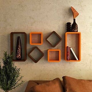Wooden Wall Shelf Wooden Wall Shelf (Number Of Shelves - 6, Orange, Brown)