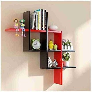 Wooden Wall Shelf (Number Of Shelves - 8, Red, Black)