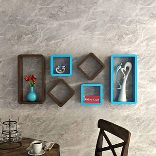 Wooden Wall Shelf Wooden Wall Shelf (Number Of Shelves - 6, Black, Blue)