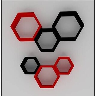 Wooden Wall Shelf (Number Of Shelves - 6, Red, Black)