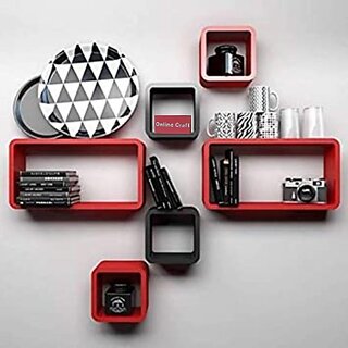 Wooden Wall Shelf Wooden Wall Shelf (Number Of Shelves - 6, Black, Red)