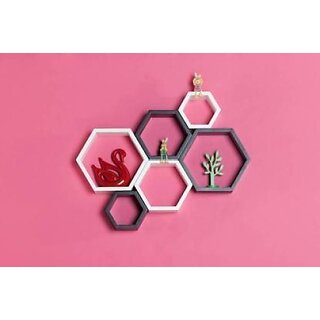 Wooden Wall Shelf (Number Of Shelves - 6, Black, White)