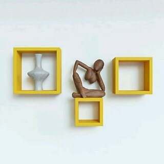Wooden Wall Shelf (Number Of Shelves - 3, Yellow)