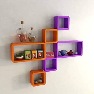Wooden Wall Shelf Wooden Wall Shelf (Number Of Shelves - 6, Orange, Purple)