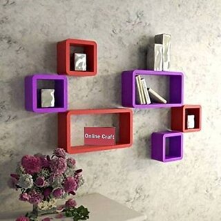 Wooden Wall Shelf Wooden Wall Shelf (Number Of Shelves - 6, Purple, Red)
