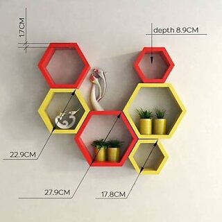 Wooden Wall Shelf (Number Of Shelves - 6, Red, Yellow)