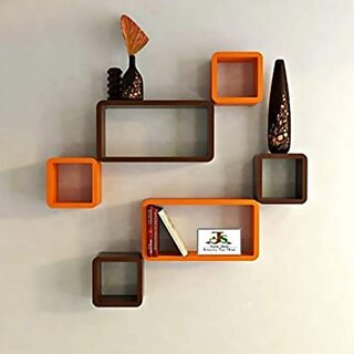 Wooden Wall Shelf Wooden Wall Shelf (Number Of Shelves - 6, Orange, Brown)