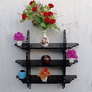 Wooden Wall Self Wooden Wall Shelf (Number Of Shelves - 3, Black)
