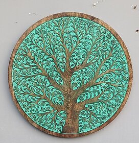 Mango Wood Carving Panel 24X24 Inch (Green)