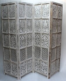 Onlinecraft Solid Wood Decorative Screen Partition (Free Standing, Finish Color - White, 4, Diy(Do-It-Yourself))