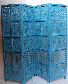 Onlinecraft Solid Wood Decorative Screen Partition (Free Standing, Finish Color - Blue, 4, Diy(Do-It-Yourself))