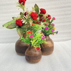 ( R7904 ) Wooden Flower Pot Stand Wooden Vase (6 Inch, Brown, Brown)