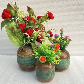 ( D7901 ) Wooden Flower Pot Stand Wooden Vase (6 Inch, Green, Brown)