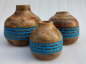 Wooden Corner Table Decor Wooden Vase (6 Inch, Blue)