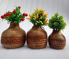 Wooden Vase (6 Inch, Brown)