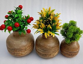 Wooden Corner Table Decor Wooden Vase (6 Inch, Brown)